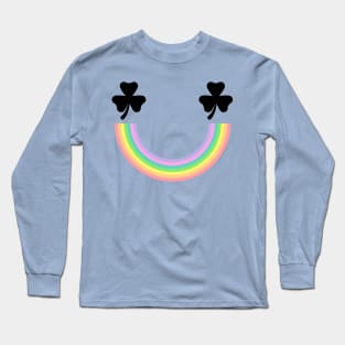 Rainbow Smiley Shamrock Long Sleeve T-Shirt